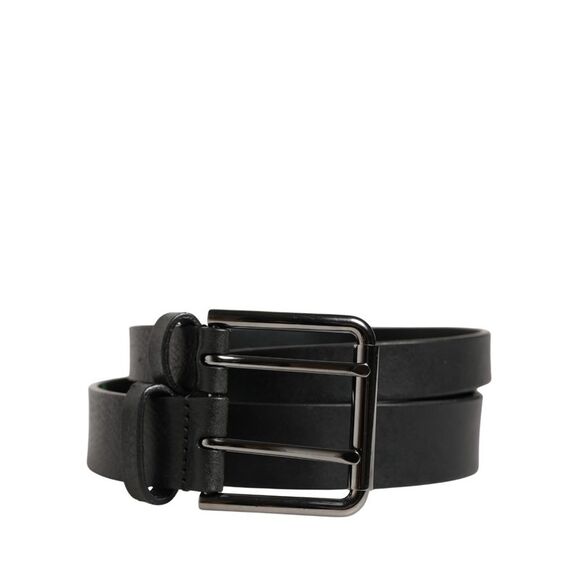 Dolce & Gabbana Black Double Strap Leather Silver Buckle Men's Belt (Pre-Owned)